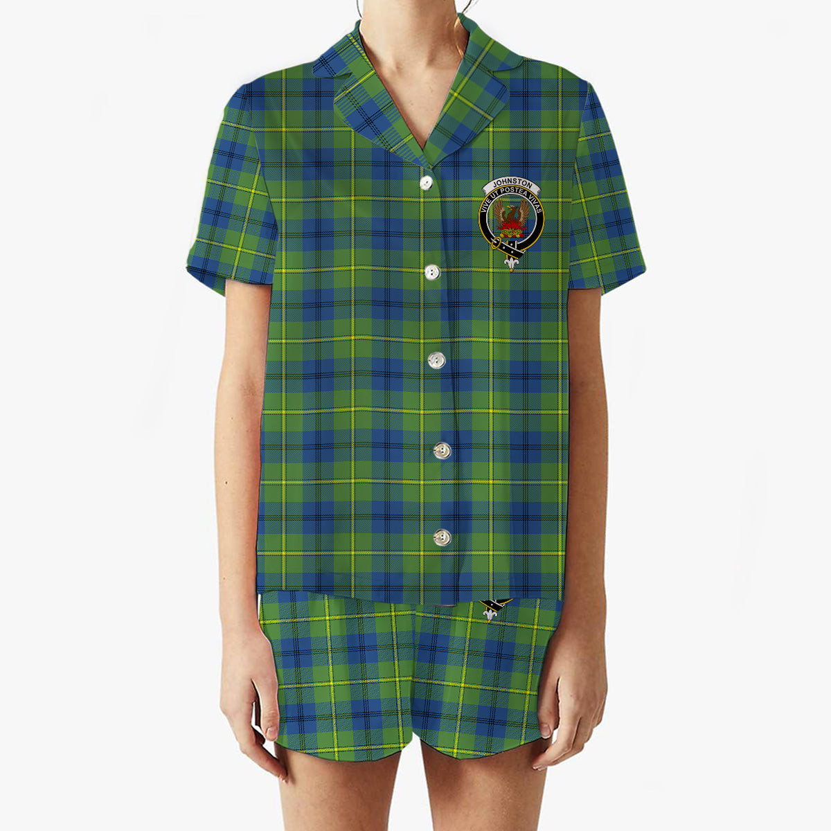 ScotsTee Shop Scottish Johnston Ancient Crest Women's Short Sleeve Short Set Tartan Pyjama Set