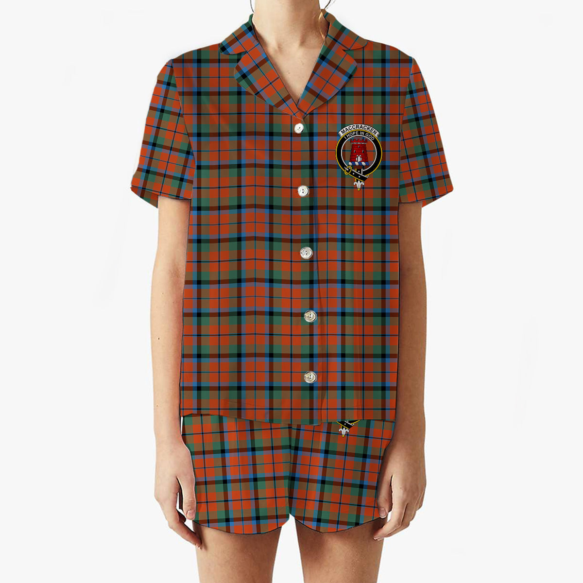 ScotsTee Shop Scottish MacCracken Ancient Crest Women's Short Sleeve Short Set Tartan Pyjama Set