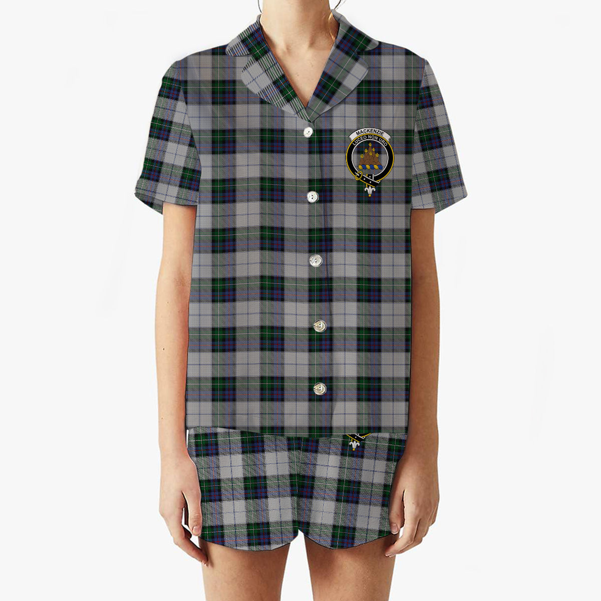 ScotsTee Shop Scottish MacKenzie Dress 3 Crest Women's Short Sleeve Short Set Tartan Pyjama Set