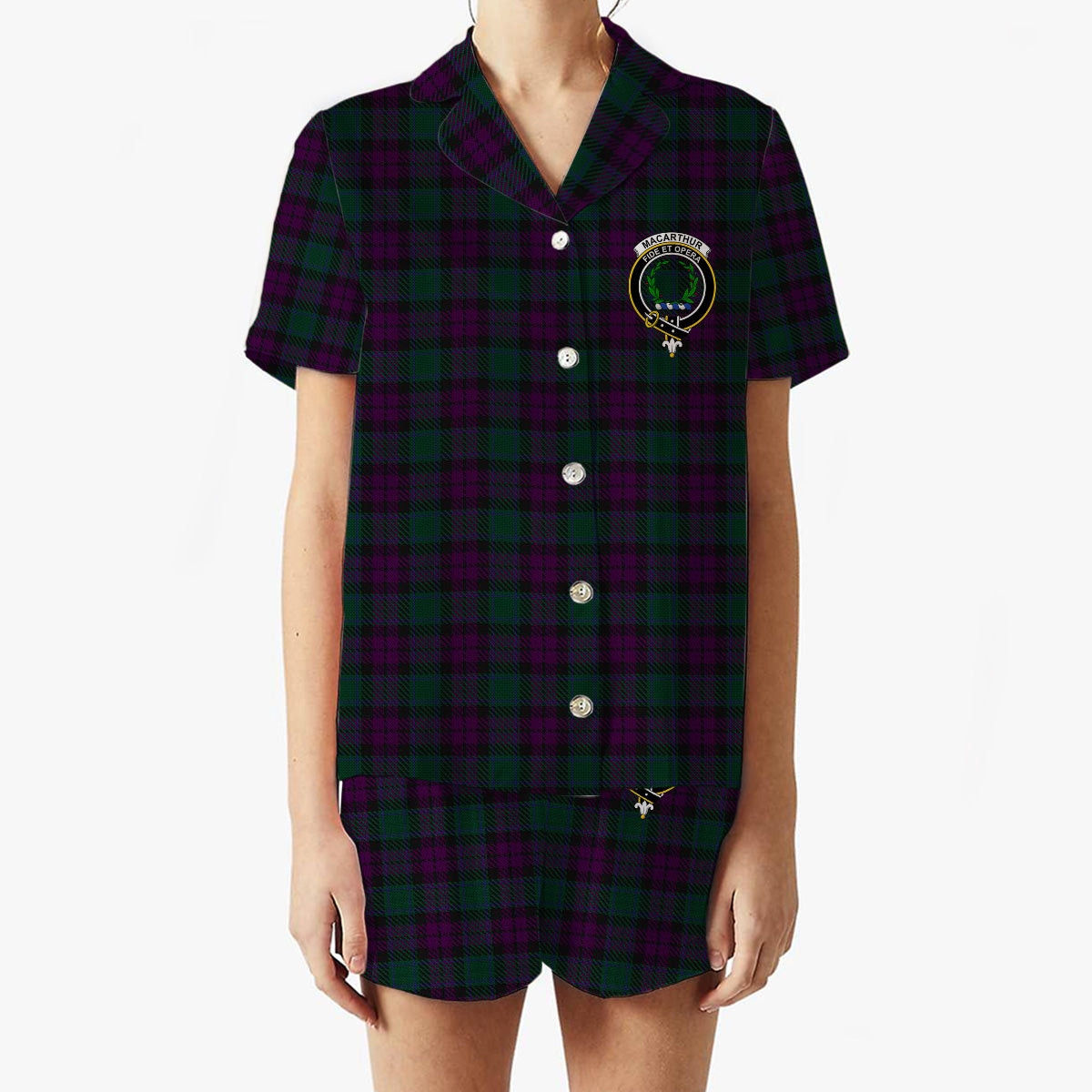 ScotsTee Shop Scottish MacArthur of Milton Hunting Crest Women's Short Sleeve Short Set Tartan Pyjama Set