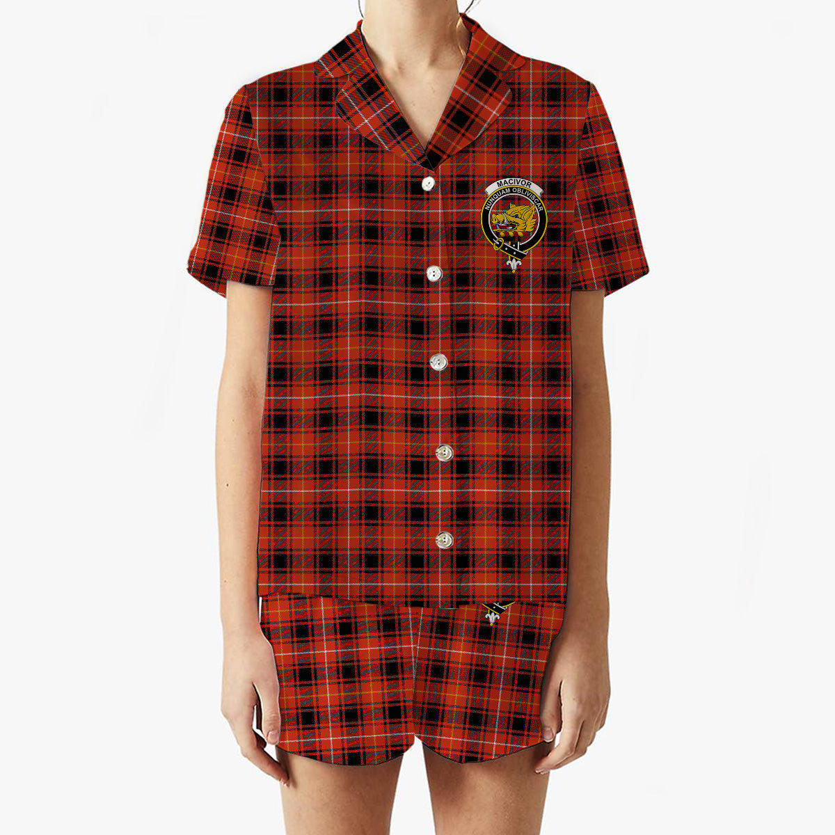 ScotsTee Shop Scottish MacIvor Ancient Crest Women's Short Sleeve Short Set Tartan Pyjama Set