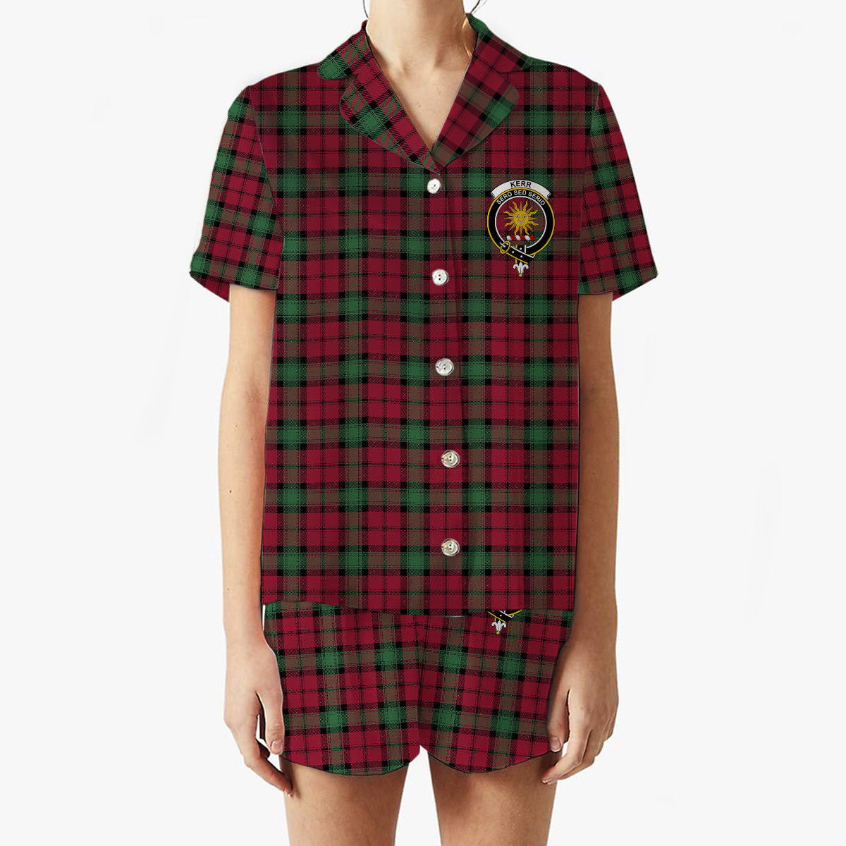 ScotsTee Shop Scottish Kerr Modern Clan Crest Women's Short Sleeve Short Set Tartan Pyjama Set