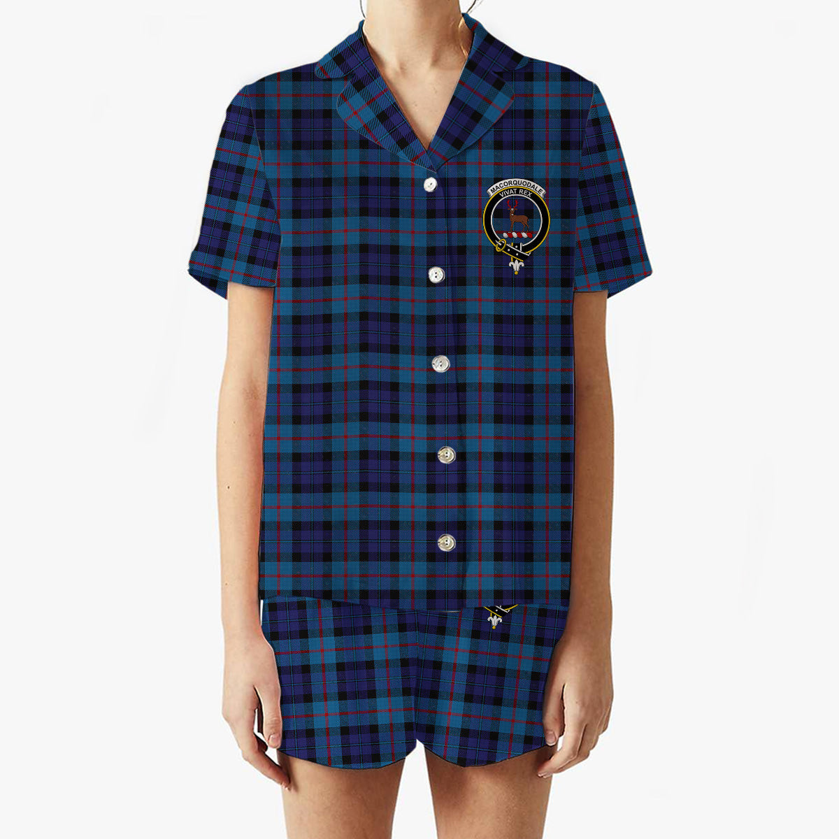 ScotsTee Shop Scottish MacCorquodale 2 Crest Women's Short Sleeve Short Set Tartan Pyjama Set