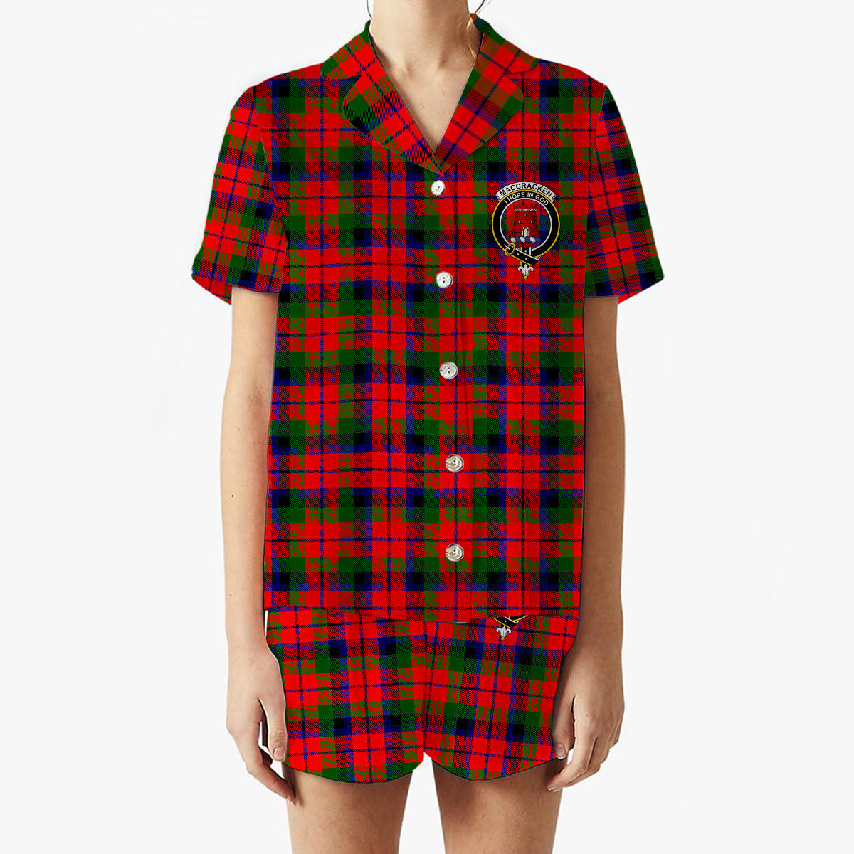 ScotsTee Shop Scottish MacCracken Modern Crest Women's Short Sleeve Short Set Tartan Pyjama Set
