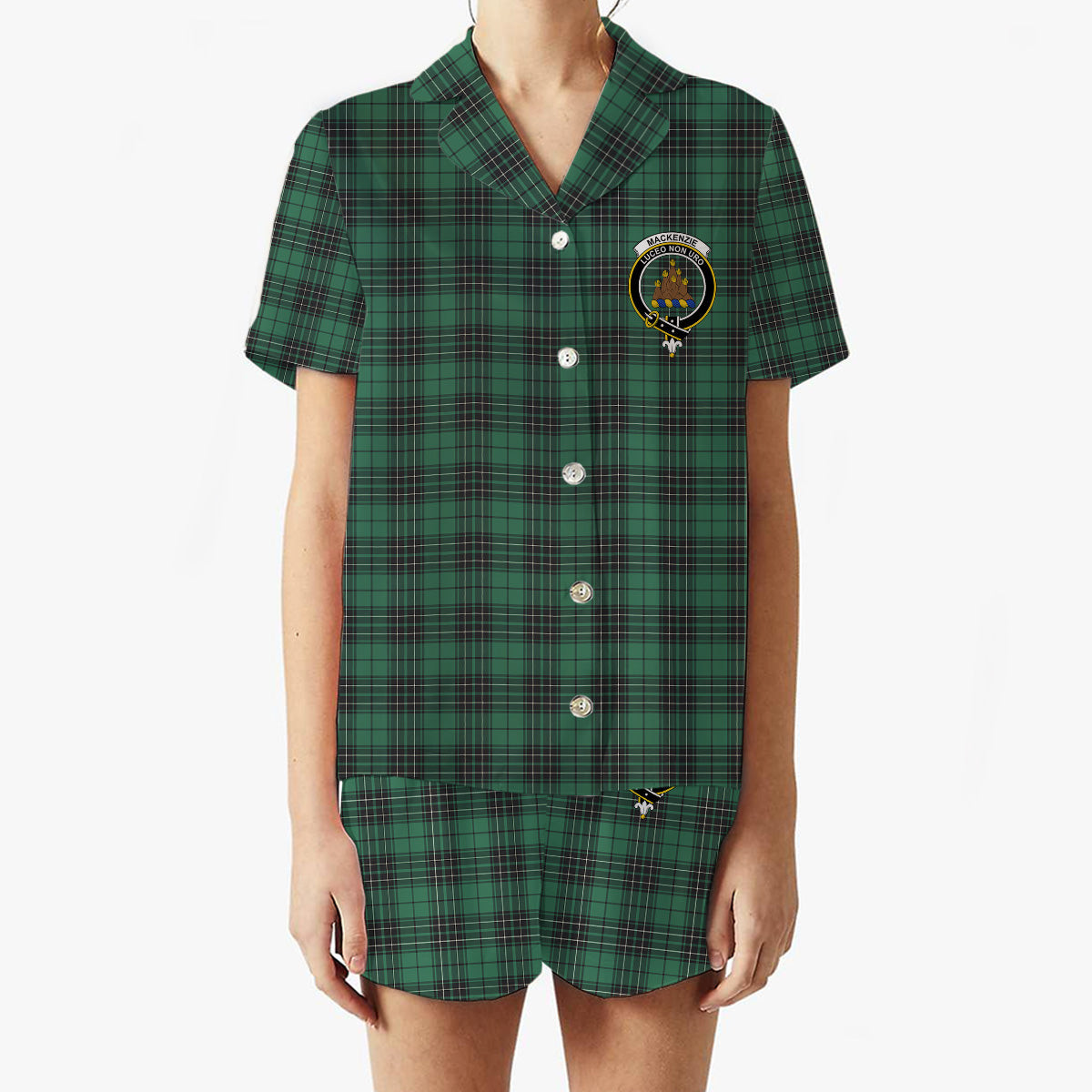 ScotsTee Shop Scottish MacKenzie Dress Modern Crest Women's Short Sleeve Short Set Tartan Pyjama Set