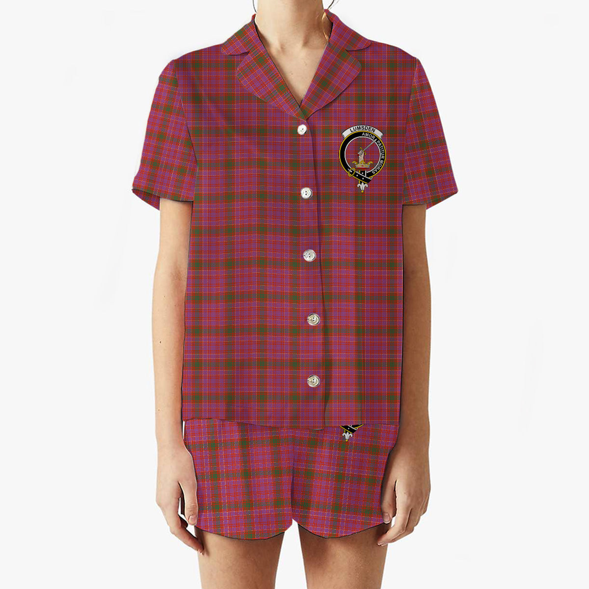 ScotsTee Shop Scottish Lumsden of Clova Ancient Crest Women's Short Sleeve Short Set Tartan Pyjama Set