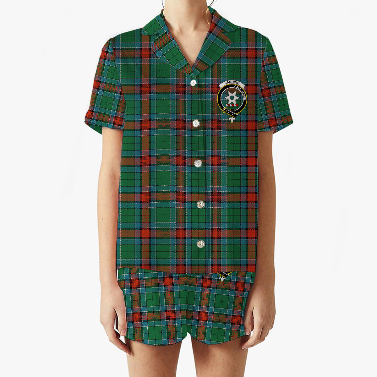ScotsTee Shop Scottish Jardine Dress Ancient Crest Women's Short Sleeve Short Set Tartan Pyjama Set