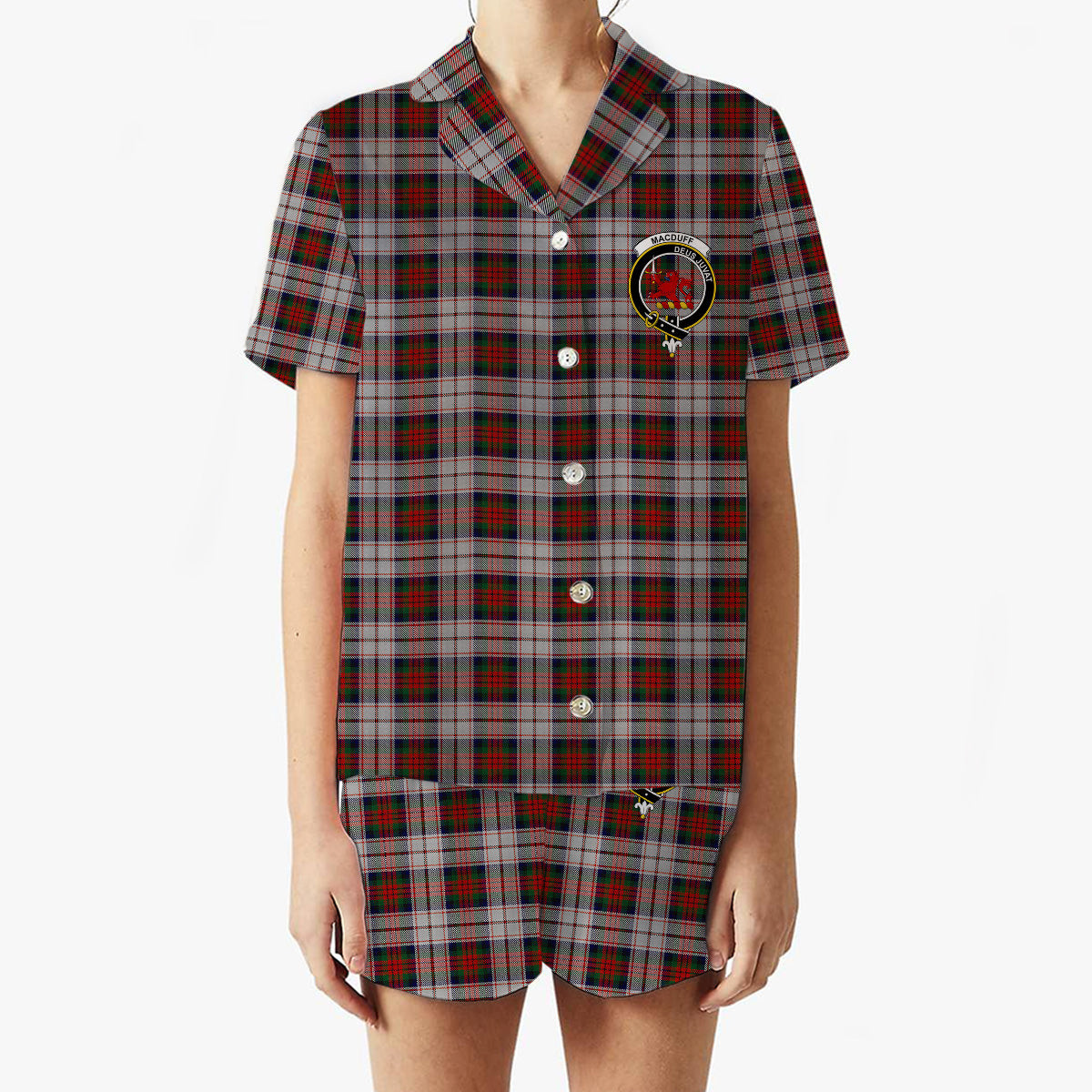 ScotsTee Shop Scottish MacDuff Dress 4 Crest Women's Short Sleeve Short Set Tartan Pyjama Set