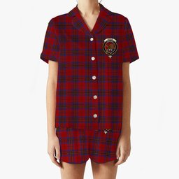 ScotsTee Shop Scottish Leslie Red Crest Women's Short Sleeve Short Set Tartan Pyjama Set