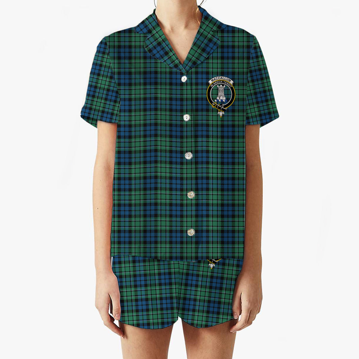 ScotsTee Shop Scottish MacCallum Ancient SC Crest Women's Short Sleeve Short Set Tartan Pyjama Set