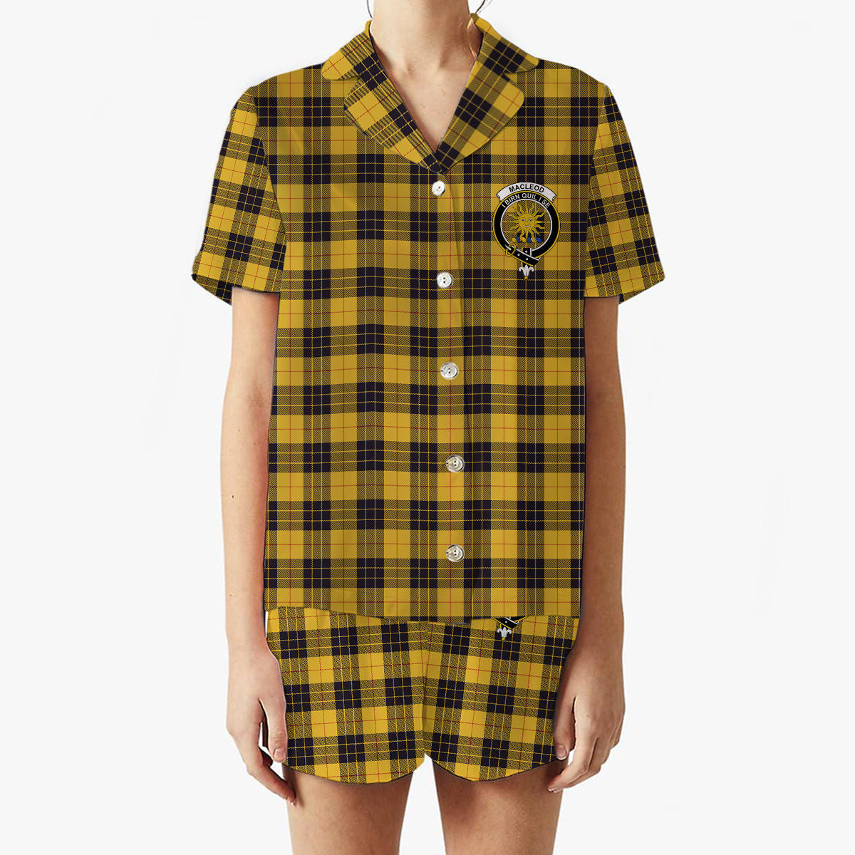 ScotsTee Shop Scottish MacLeod of Lewis Ancient SC Crest Women's Short Sleeve Short Set Tartan Pyjama Set