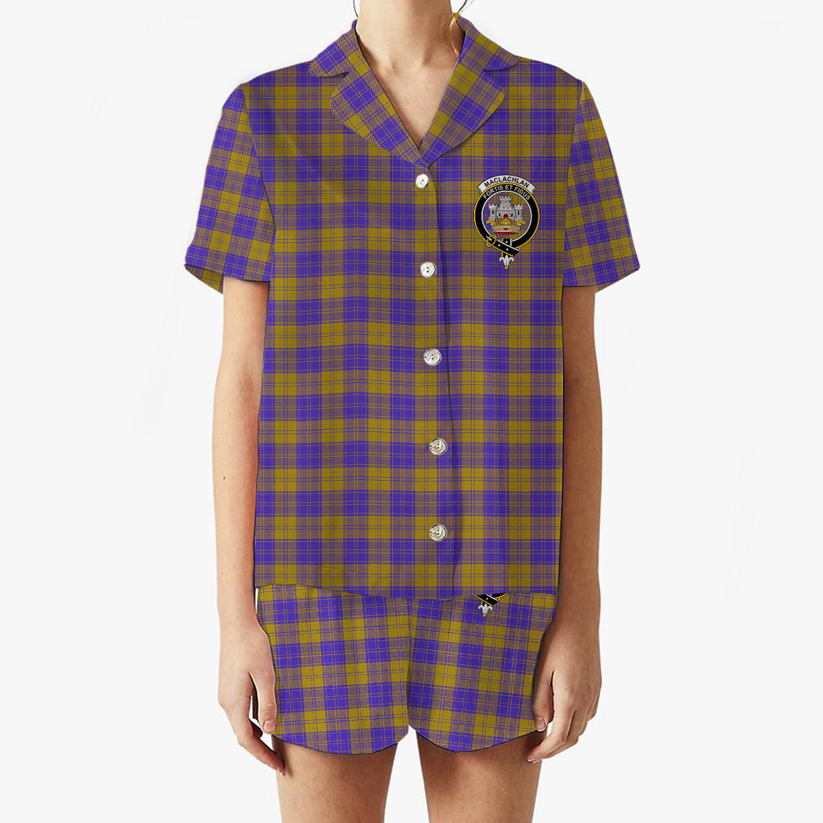 ScotsTee Shop Scottish MacLachlan 5 Crest Women's Short Sleeve Short Set Tartan Pyjama Set