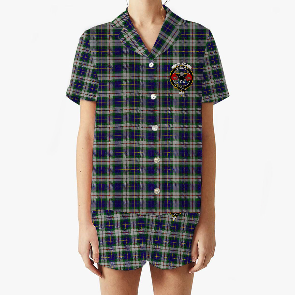 ScotsTee Shop Scottish MacLeod of California Crest Women's Short Sleeve Short Set Tartan Pyjama Set