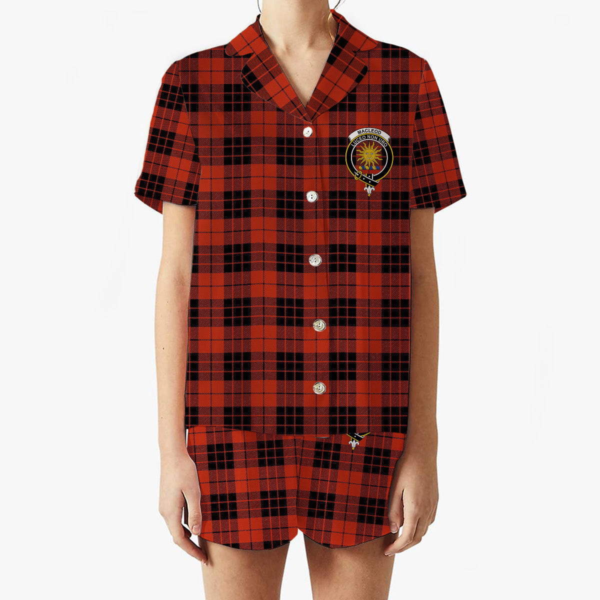 ScotsTee Shop Scottish MacLeod of Raasay Ancient Crest Women's Short Sleeve Short Set Tartan Pyjama Set