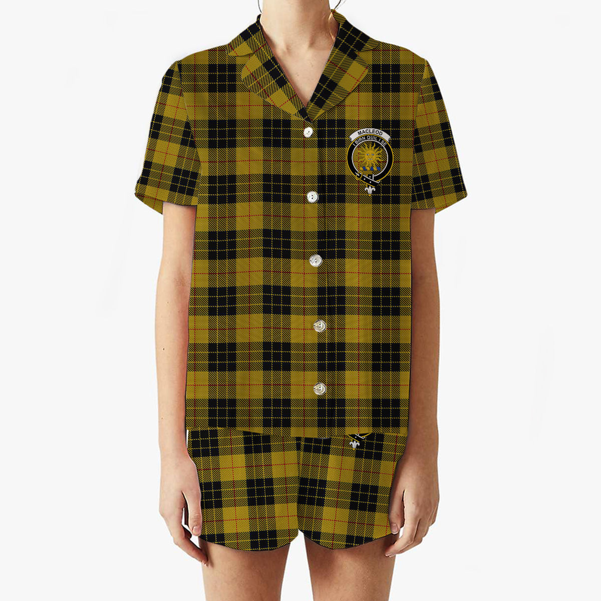 ScotsTee Shop Scottish MacLeod of Lewis Ancient Crest Women's Short Sleeve Short Set Tartan Pyjama Set