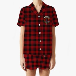 ScotsTee Shop Scottish MacLeod Black and Red Crest Women's Short Sleeve Short Set Tartan Pyjama Set