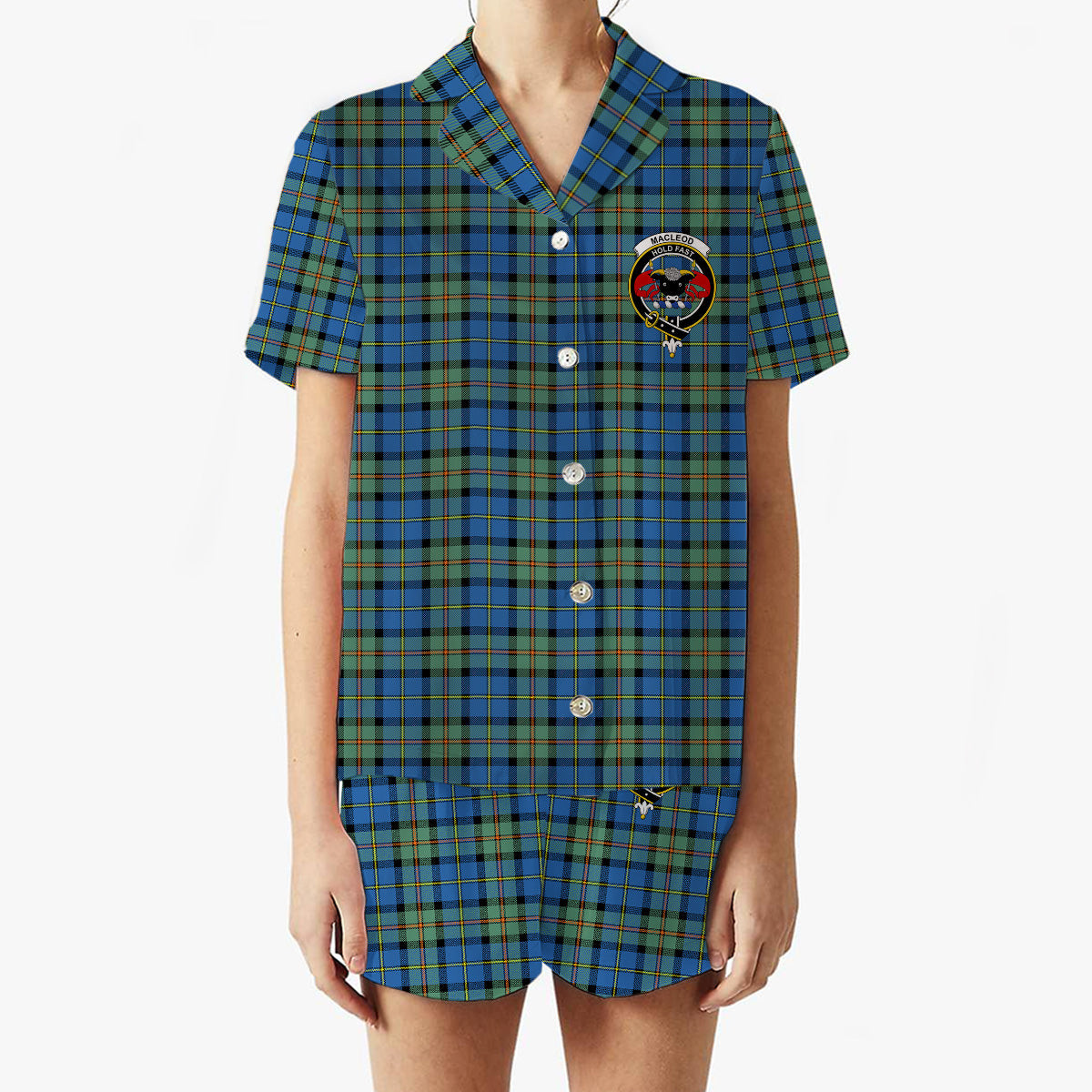 ScotsTee Shop Scottish MacLeod of Harris Ancient Crest Women's Short Sleeve Short Set Tartan Pyjama Set