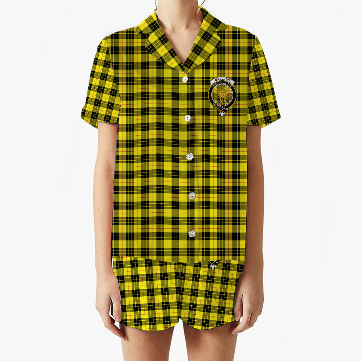 ScotsTee Shop Scottish MacLeod of Lewis Modern Crest Women's Short Sleeve Short Set Tartan Pyjama Set