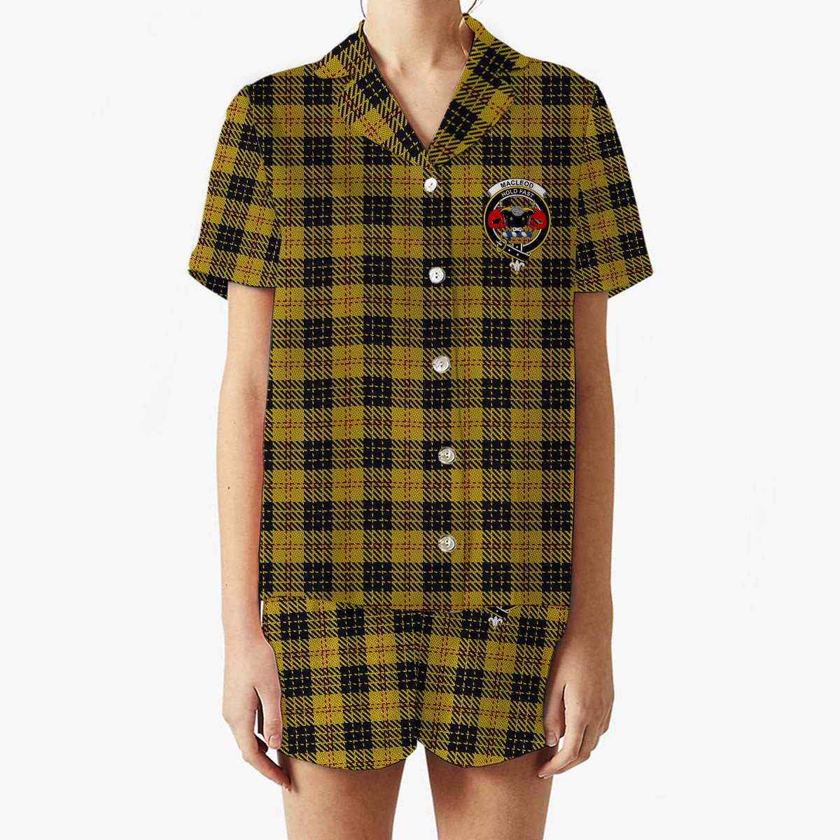 ScotsTee Shop Scottish MacLeod 1831 Crest Women's Short Sleeve Short Set Tartan Pyjama Set