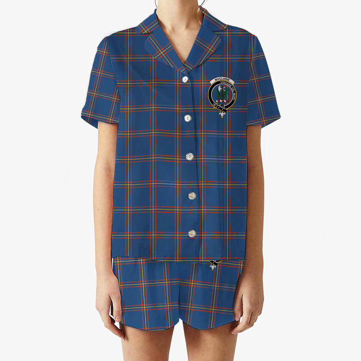 ScotsTee Shop Scottish MacLaine of Loch Buie Hunting Ancient Crest Women's Short Sleeve Short Set Tartan Pyjama Set