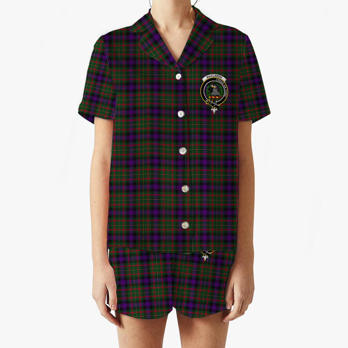 ScotsTee Shop Scottish MacLaren Regent Crest Women's Short Sleeve Short Set Tartan Pyjama Set