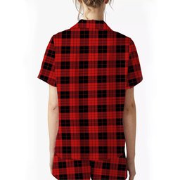 ScotsTee Shop Scottish MacLeod Black and Red Modern Crest Women's Short Sleeve Short Set Tartan Pyjama Set