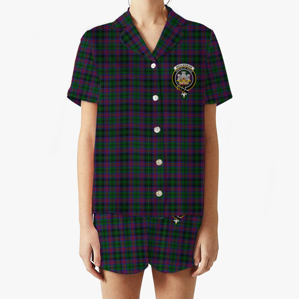 ScotsTee Shop Scottish MacLachlan Hunting Crest Women's Short Sleeve Short Set Tartan Pyjama Set