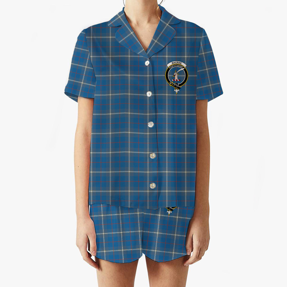 ScotsTee Shop Scottish MacRae of America Ancient Crest Women's Short Sleeve Short Set Tartan Pyjama Set