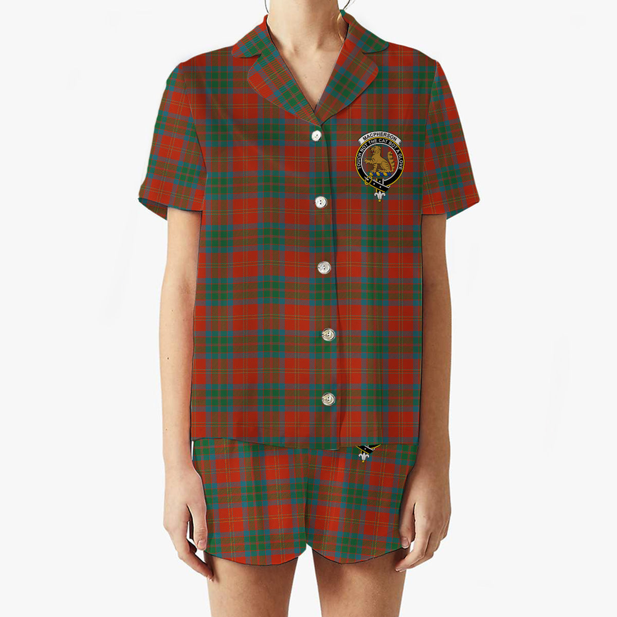 ScotsTee Shop Scottish MacPherson of Cluny Ancient Crest Women's Short Sleeve Short Set Tartan Pyjama Set