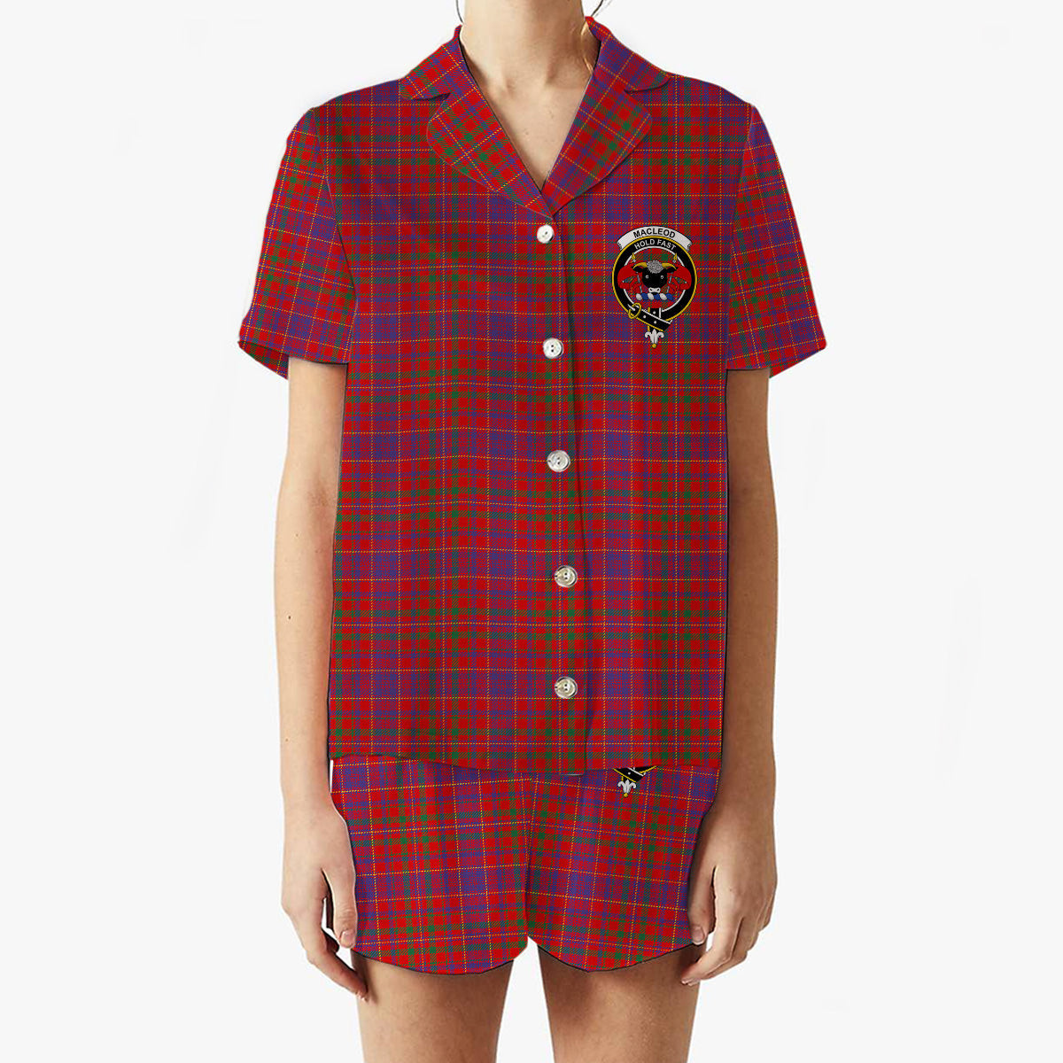 ScotsTee Shop Scottish MacLeod Red Modern Crest Women's Short Sleeve Short Set Tartan Pyjama Set