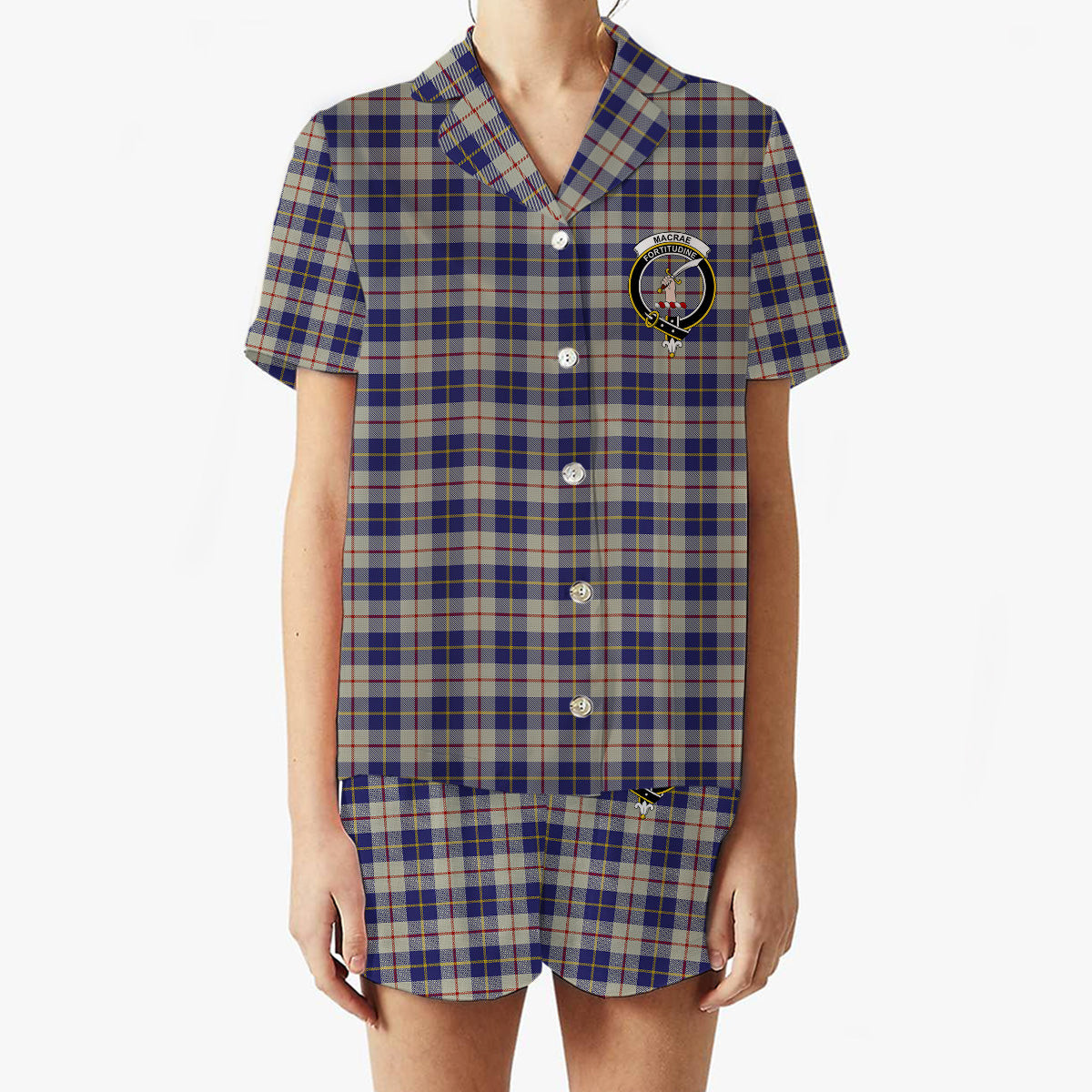 ScotsTee Shop Scottish MacRae of Conchra Crest Women's Short Sleeve Short Set Tartan Pyjama Set