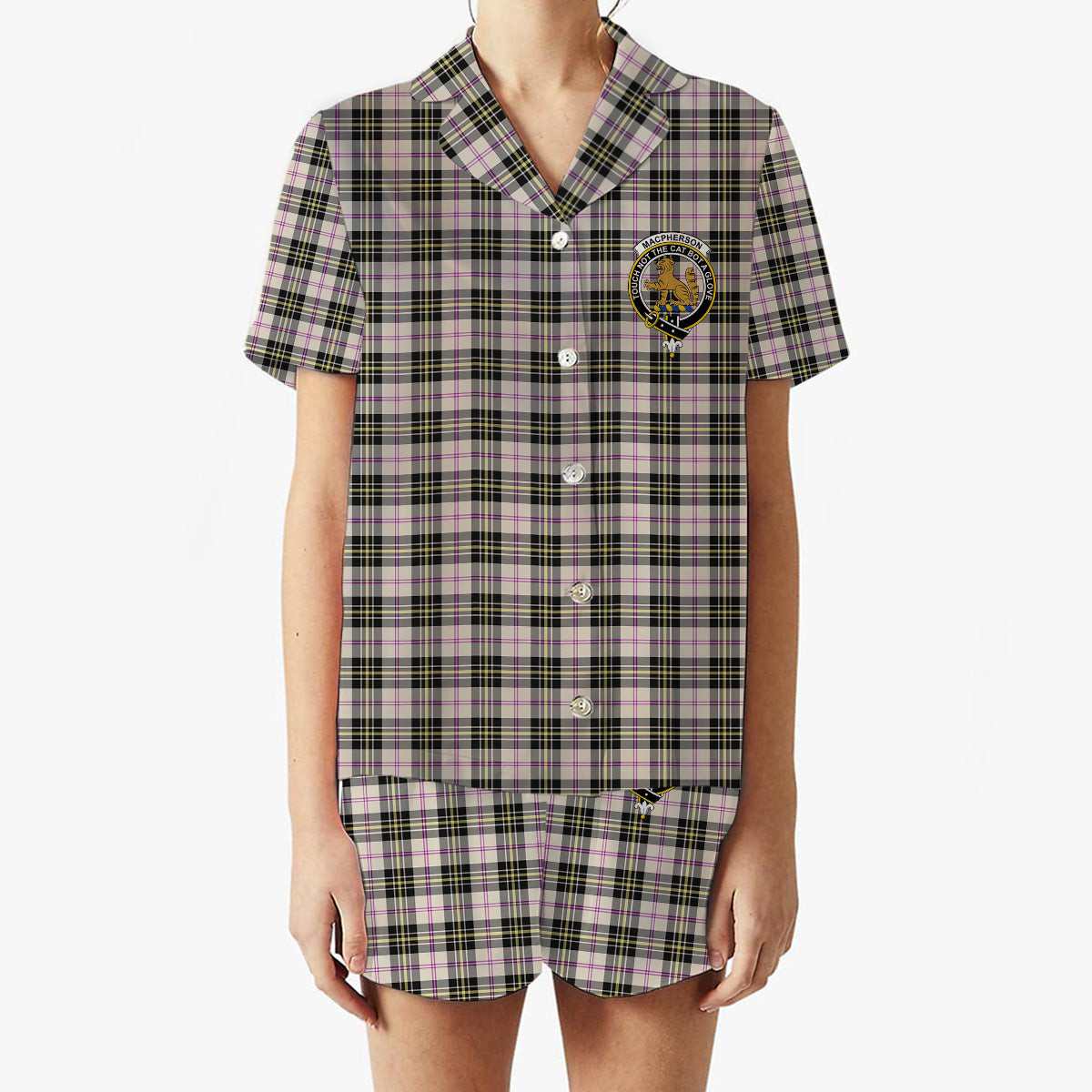 ScotsTee Shop Scottish MacPherson Dress Ancient Crest Women's Short Sleeve Short Set Tartan Pyjama Set