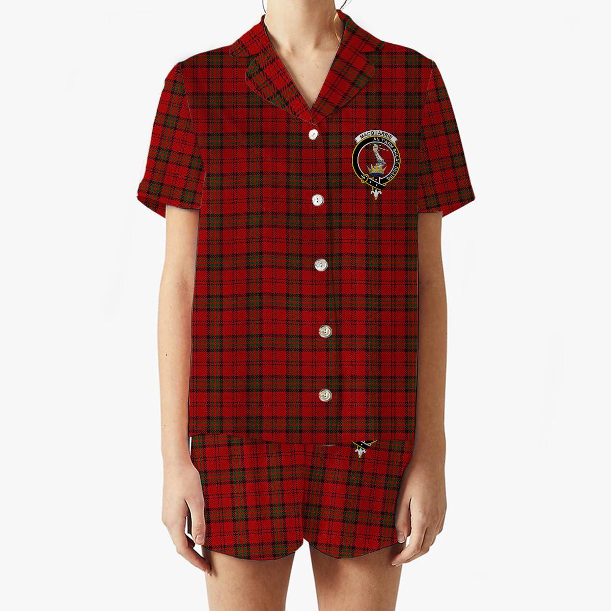 ScotsTee Shop Scottish MacQuarrie 6 Crest Women's Short Sleeve Short Set Tartan Pyjama Set