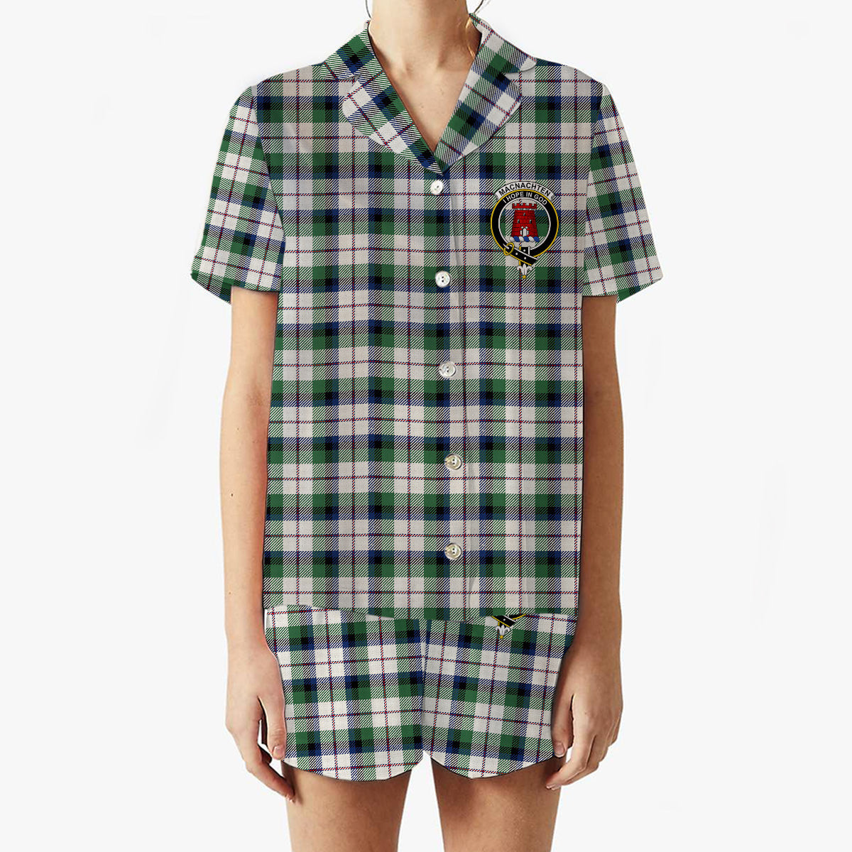 ScotsTee Shop Scottish MacNachten Dress Modern Crest Women's Short Sleeve Short Set Tartan Pyjama Set