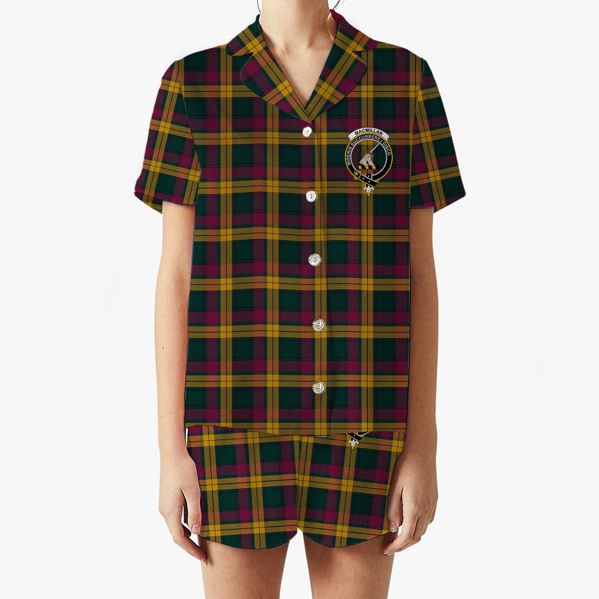 ScotsTee Shop Scottish MacMillan Modern Crest Women's Short Sleeve Short Set Tartan Pyjama Set