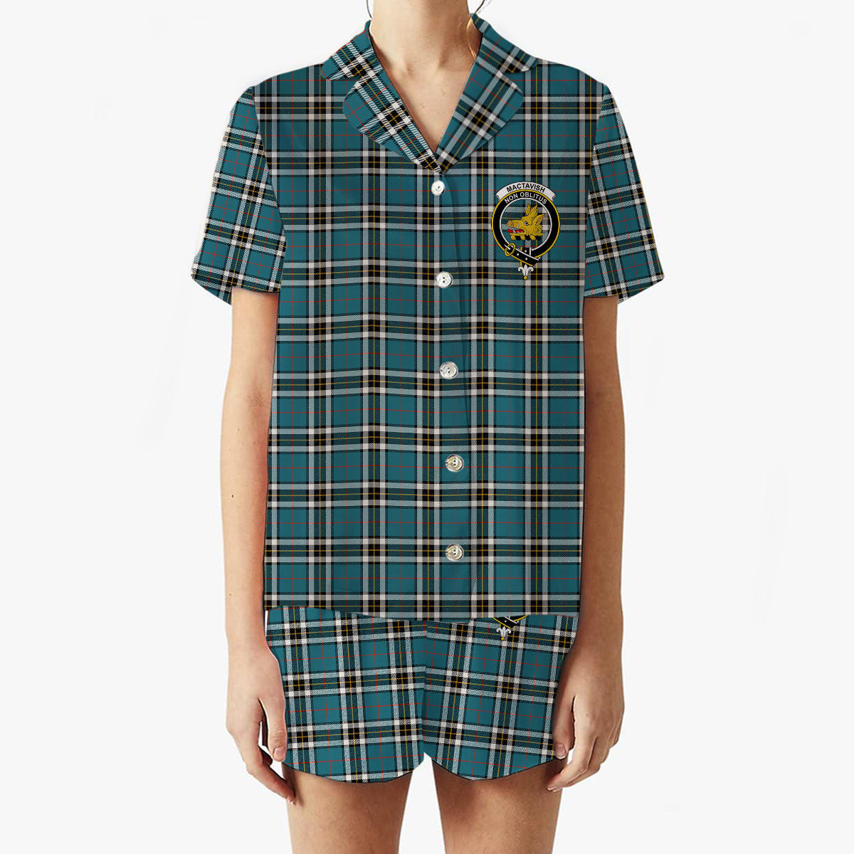 ScotsTee Shop Scottish MacTavish Dress Ancient Crest Women's Short Sleeve Short Set Tartan Pyjama Set