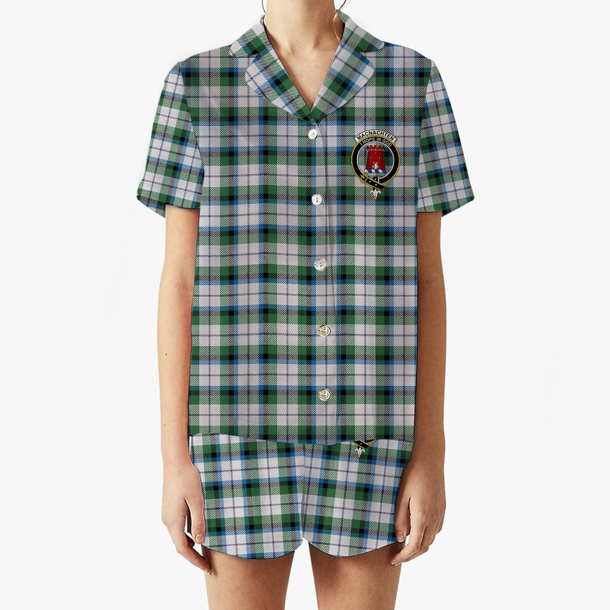 ScotsTee Shop Scottish MacNachten Dress Ancient Crest Women's Short Sleeve Short Set Tartan Pyjama Set