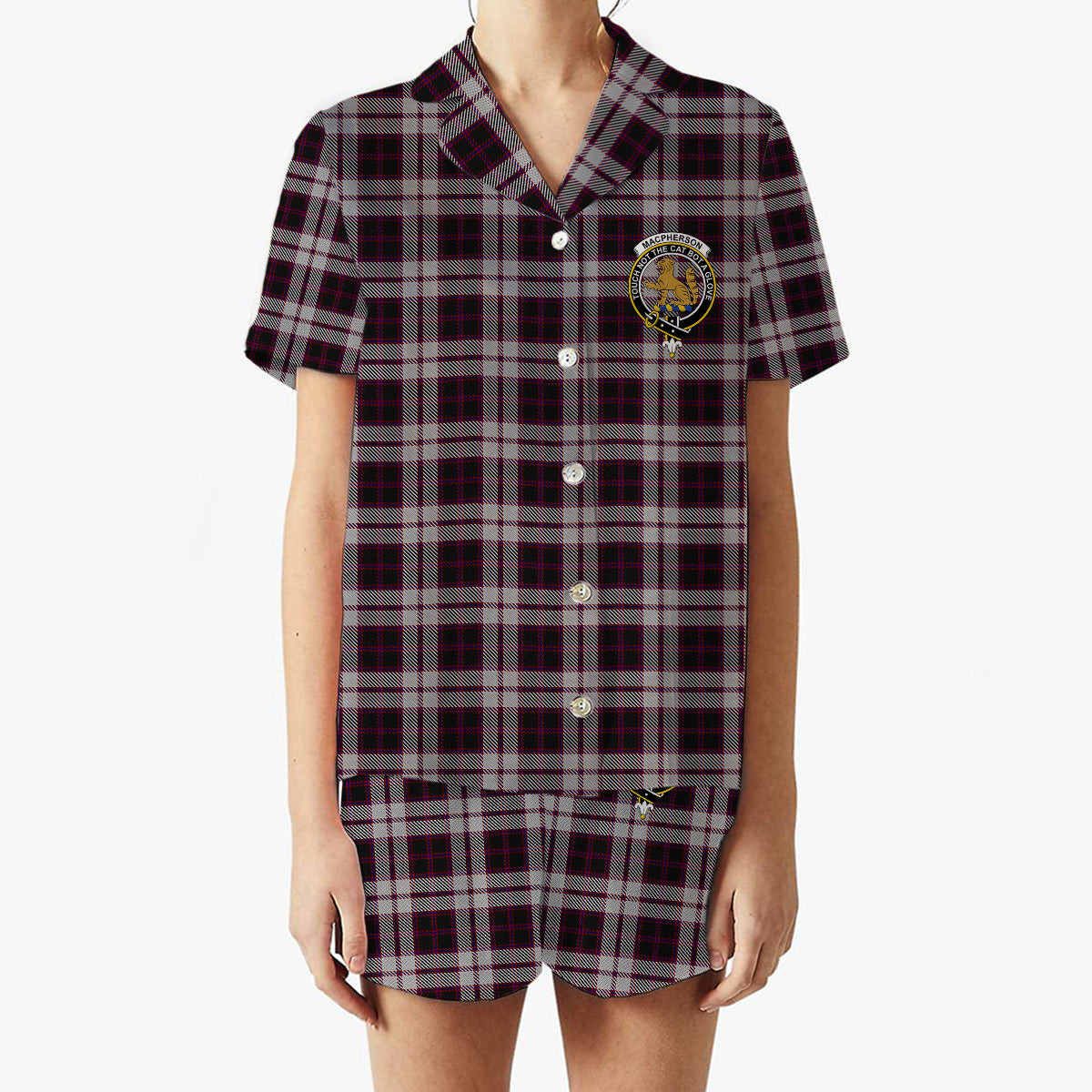 ScotsTee Shop Scottish MacPherson of Pitmain Crest Women's Short Sleeve Short Set Tartan Pyjama Set