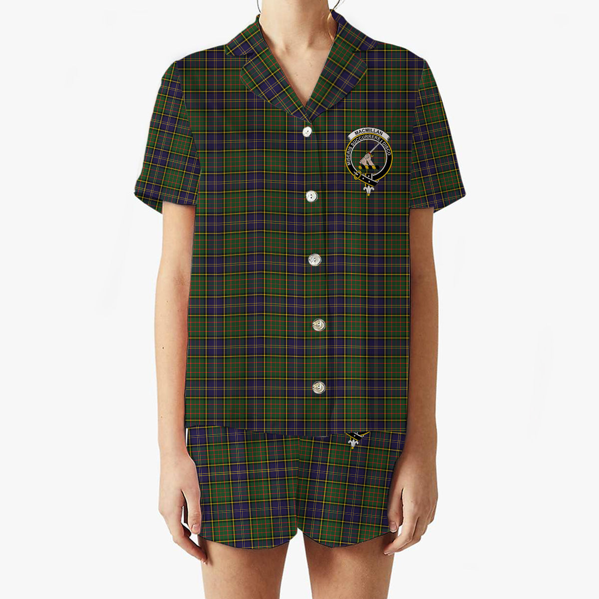 ScotsTee Shop Scottish MacMillan Hunting Modern SC Crest Women's Short Sleeve Short Set Tartan Pyjama Set