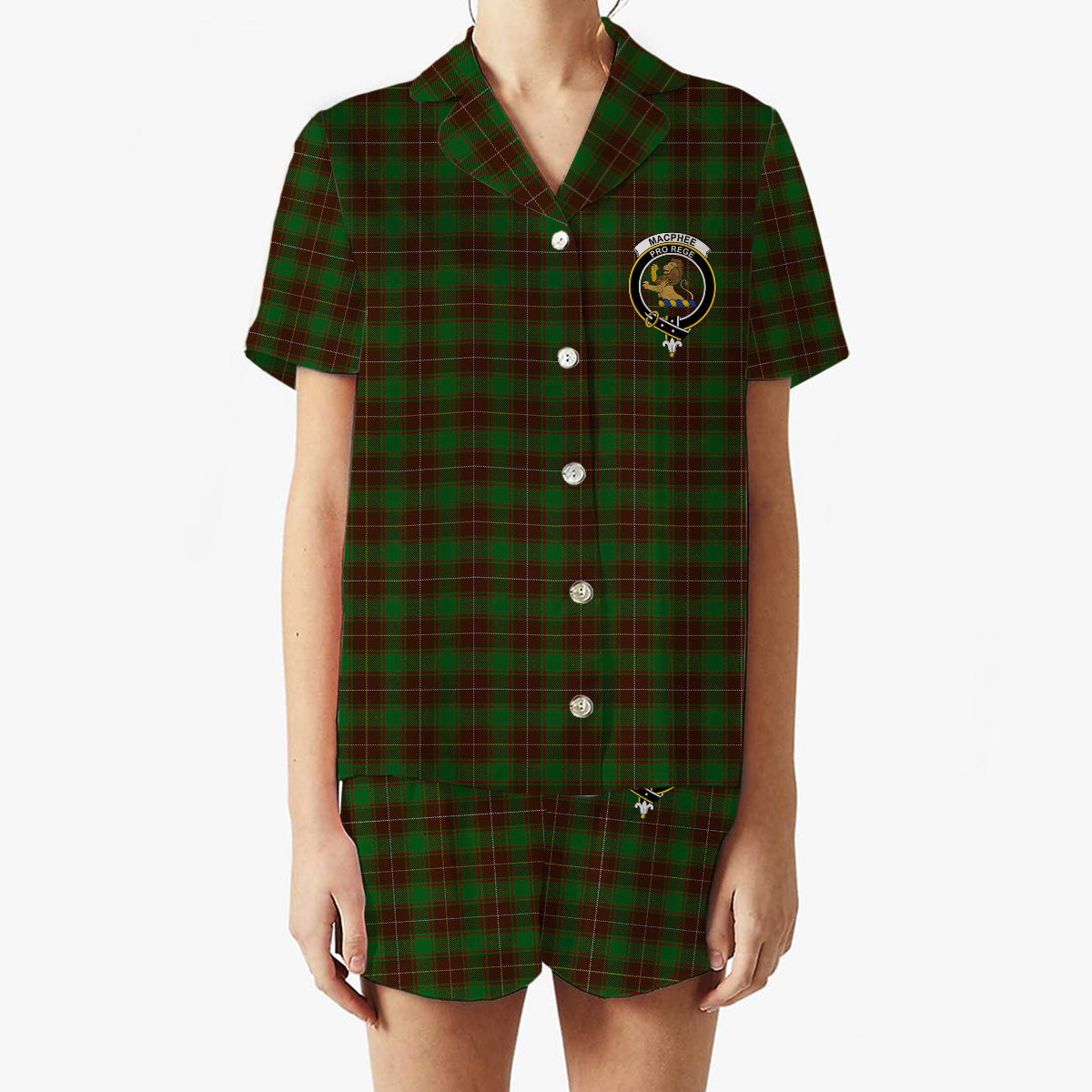 ScotsTee Shop Scottish MacPhee Hunting Crest Women's Short Sleeve Short Set Tartan Pyjama Set