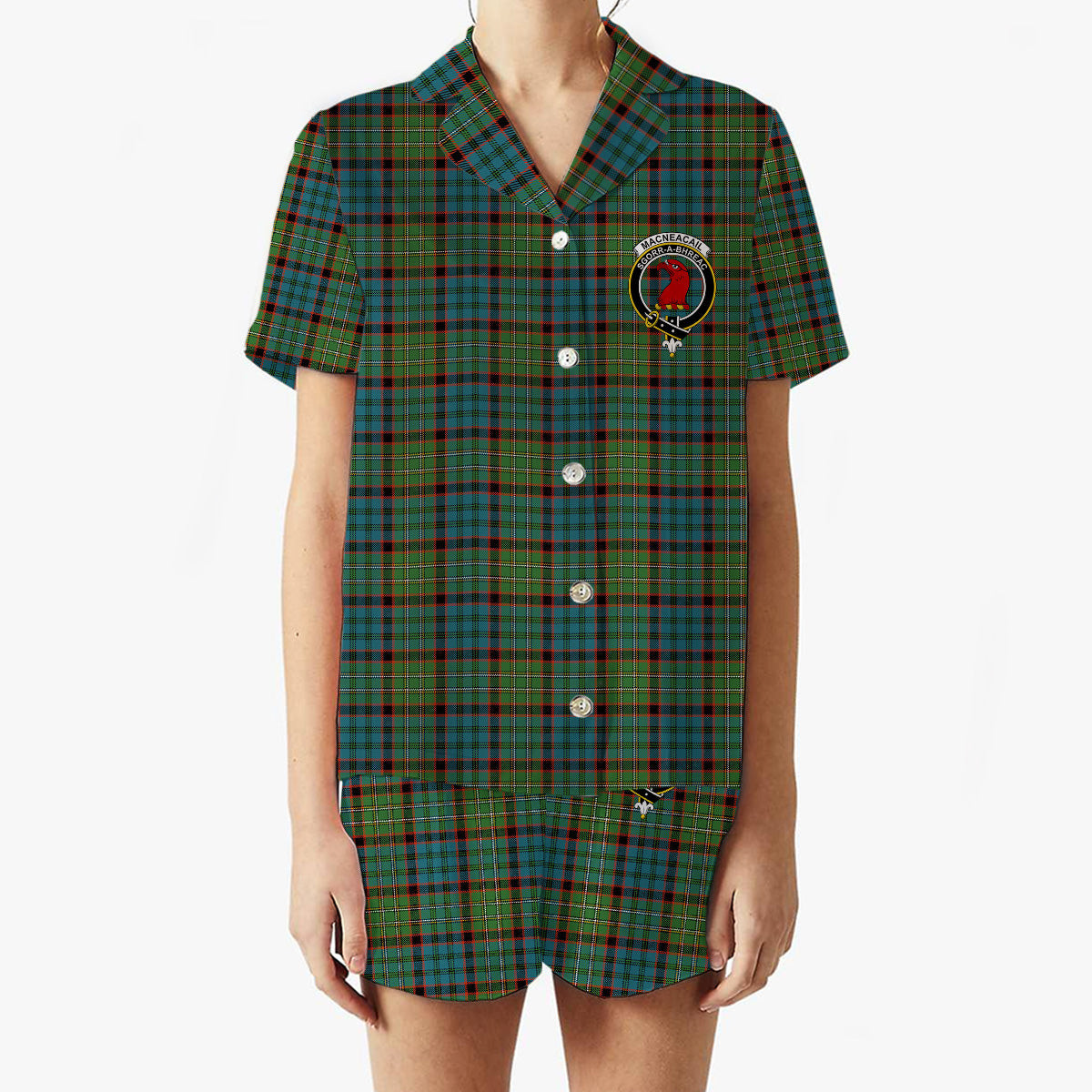 ScotsTee Shop Scottish MacNeacail Hunting Ancient Crest Women's Short Sleeve Short Set Tartan Pyjama Set