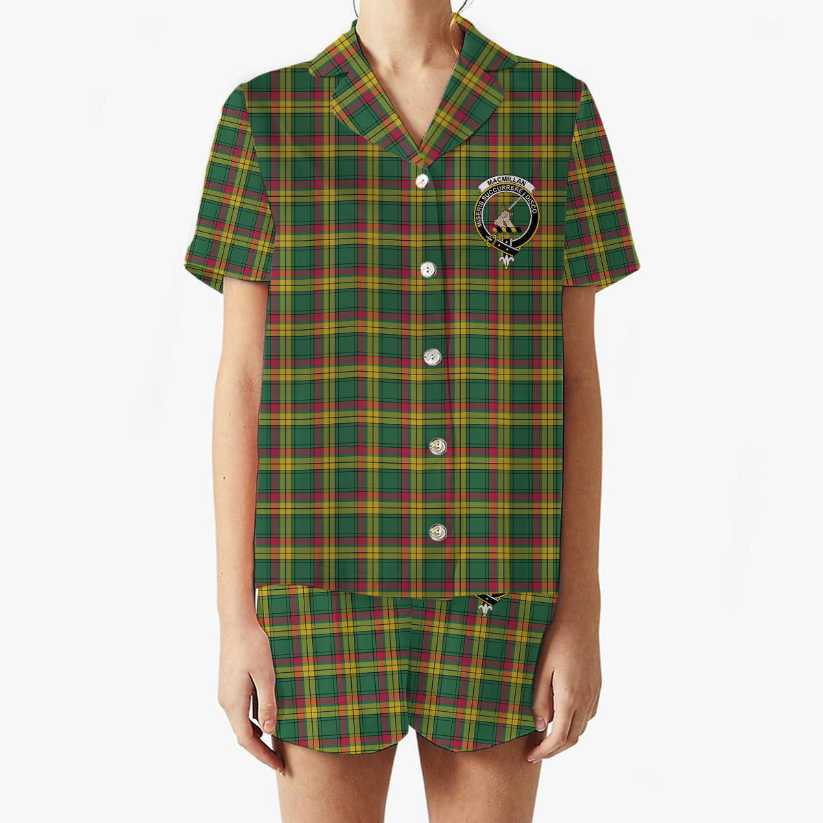 ScotsTee Shop Scottish MacMillan Old Ancient Crest Women's Short Sleeve Short Set Tartan Pyjama Set