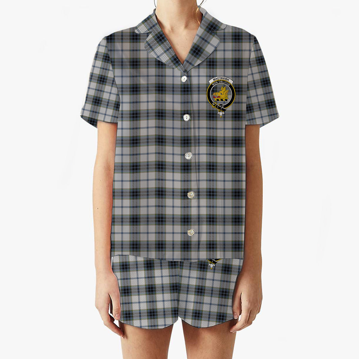 ScotsTee Shop Scottish MacTavish of Dunardry Dress Crest Women's Short Sleeve Short Set Tartan Pyjama Set