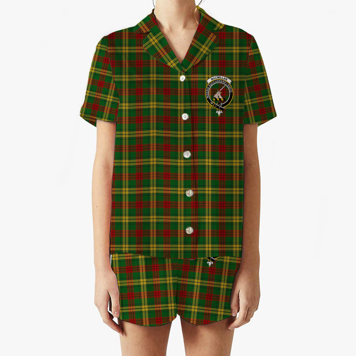 ScotsTee Shop Scottish MacMillan 1946 Crest Women's Short Sleeve Short Set Tartan Pyjama Set