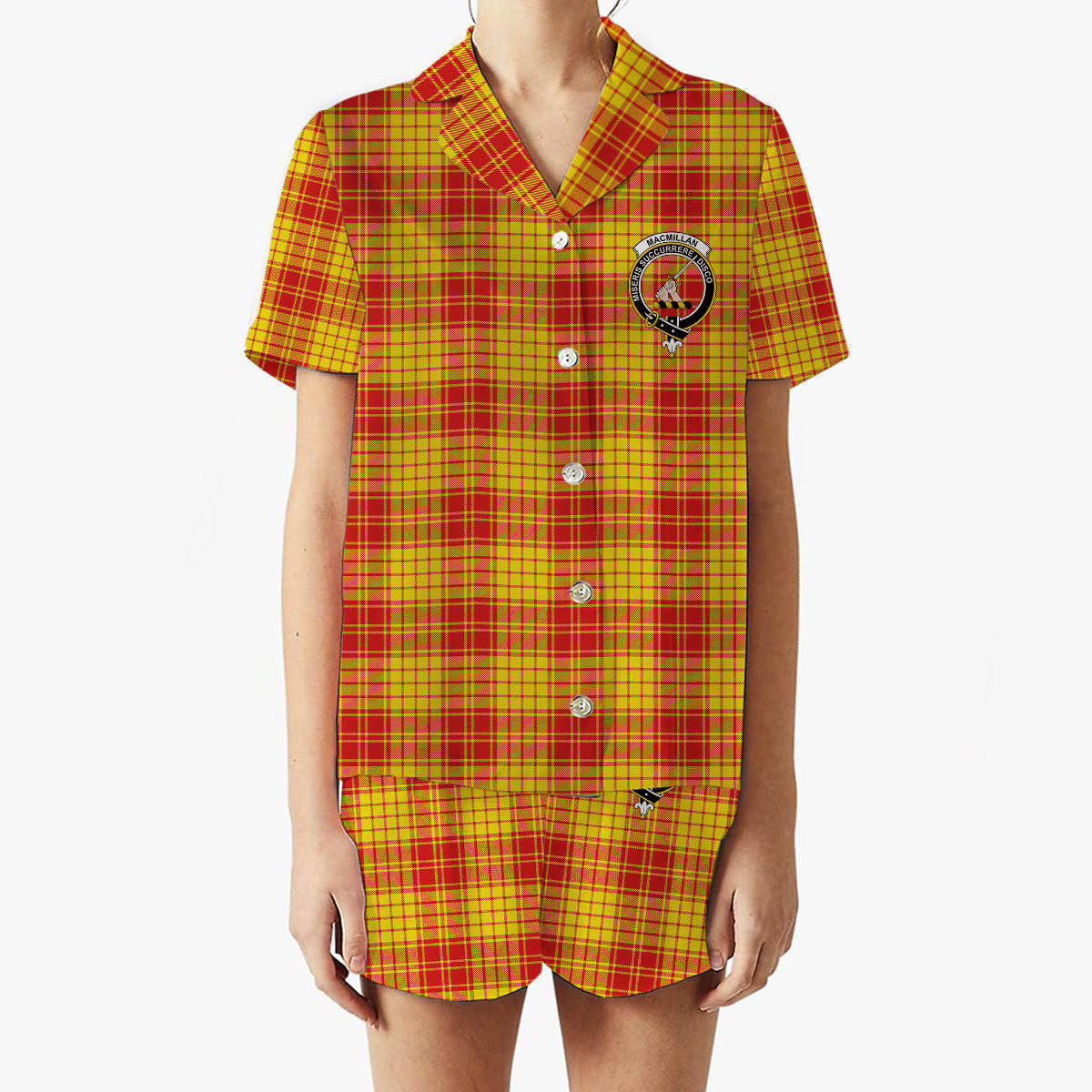 ScotsTee Shop Scottish MacMillan Dress Modern Crest Women's Short Sleeve Short Set Tartan Pyjama Set