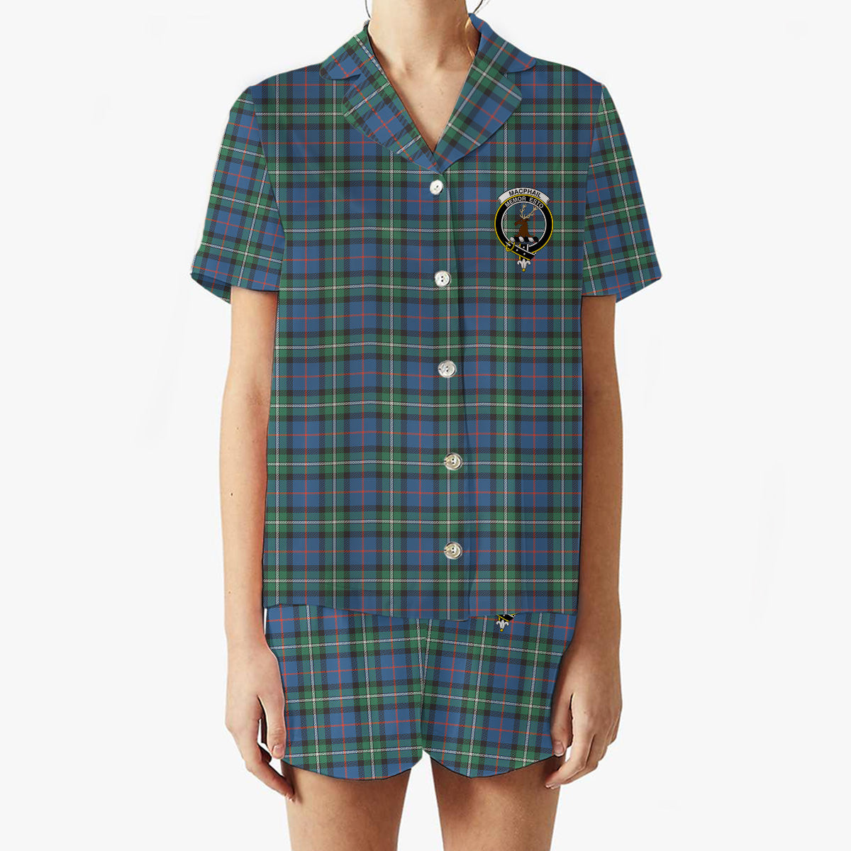 ScotsTee Shop Scottish MacPhail Hunting Ancient SC Crest Women's Short Sleeve Short Set Tartan Pyjama Set
