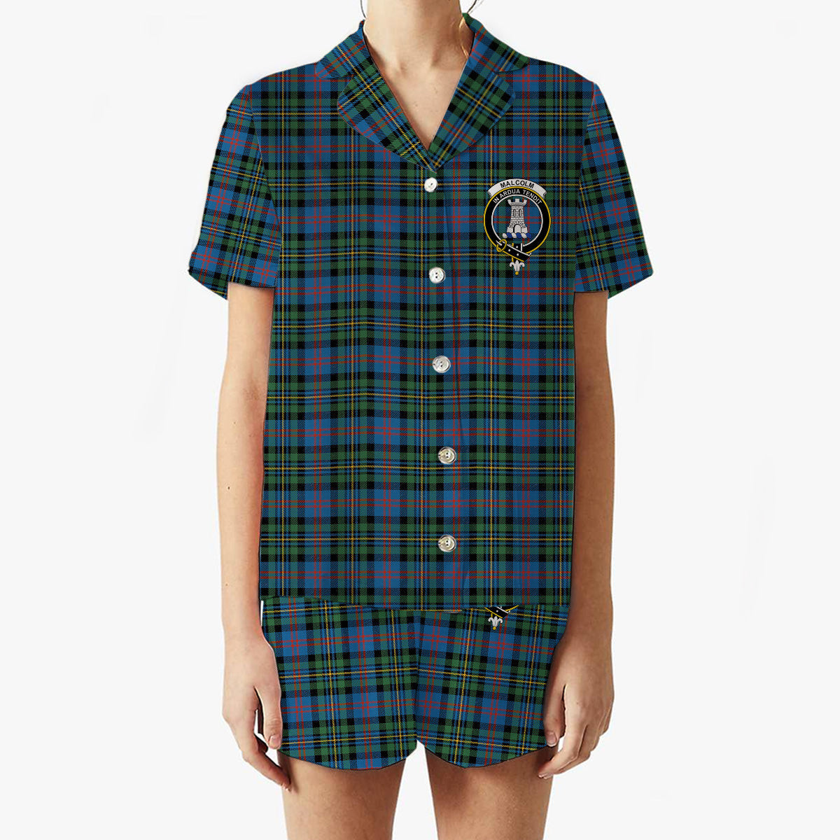 ScotsTee Shop Scottish Malcolm of Berwick Ancient Crest Women's Short Sleeve Short Set Tartan Pyjama Set