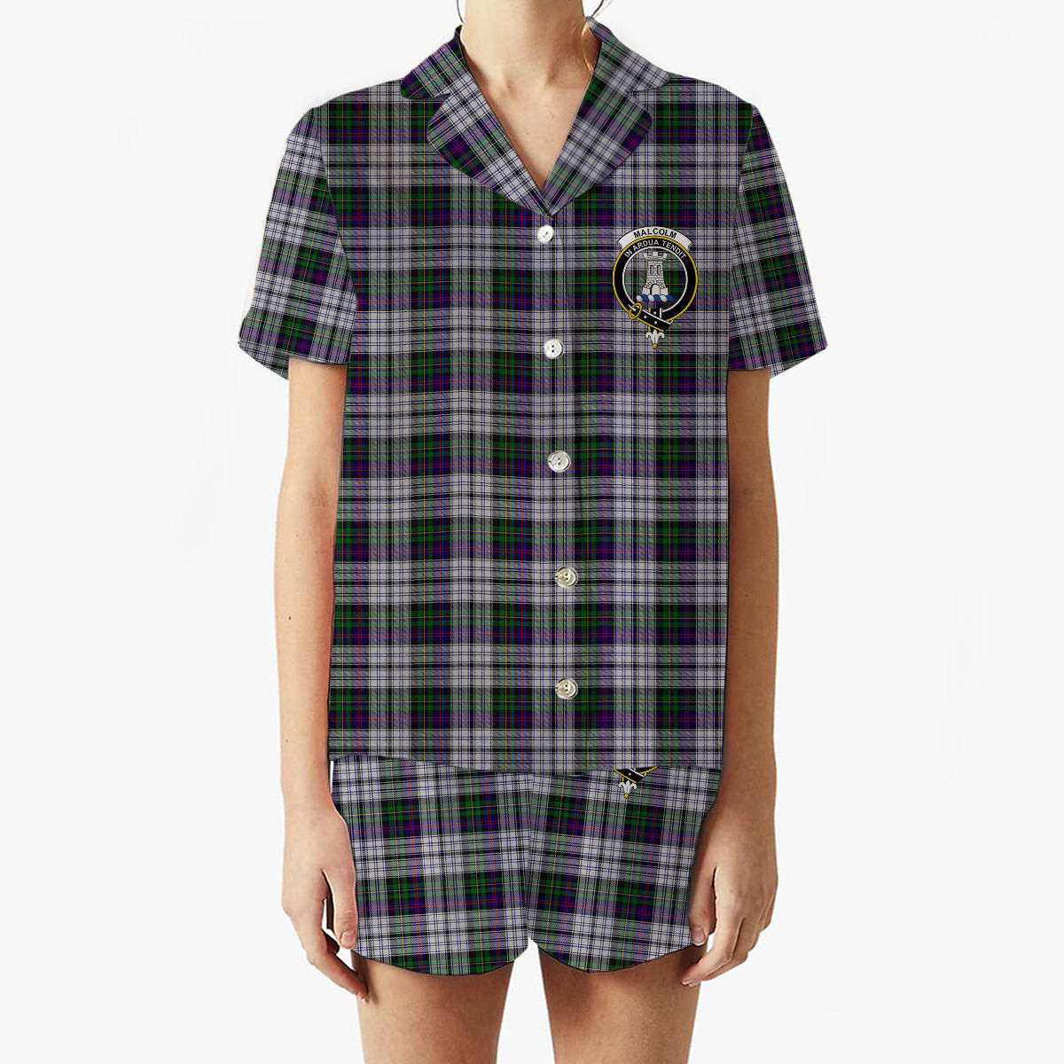 ScotsTee Shop Scottish Malcolm Dress Lochcarron 2005 Crest Women's Short Sleeve Short Set Tartan Pyjama Set