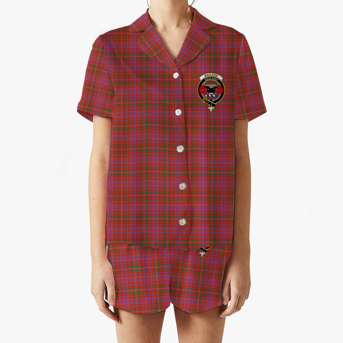 ScotsTee Shop Scottish MacLeod Red Ancient Crest Women's Short Sleeve Short Set Tartan Pyjama Set