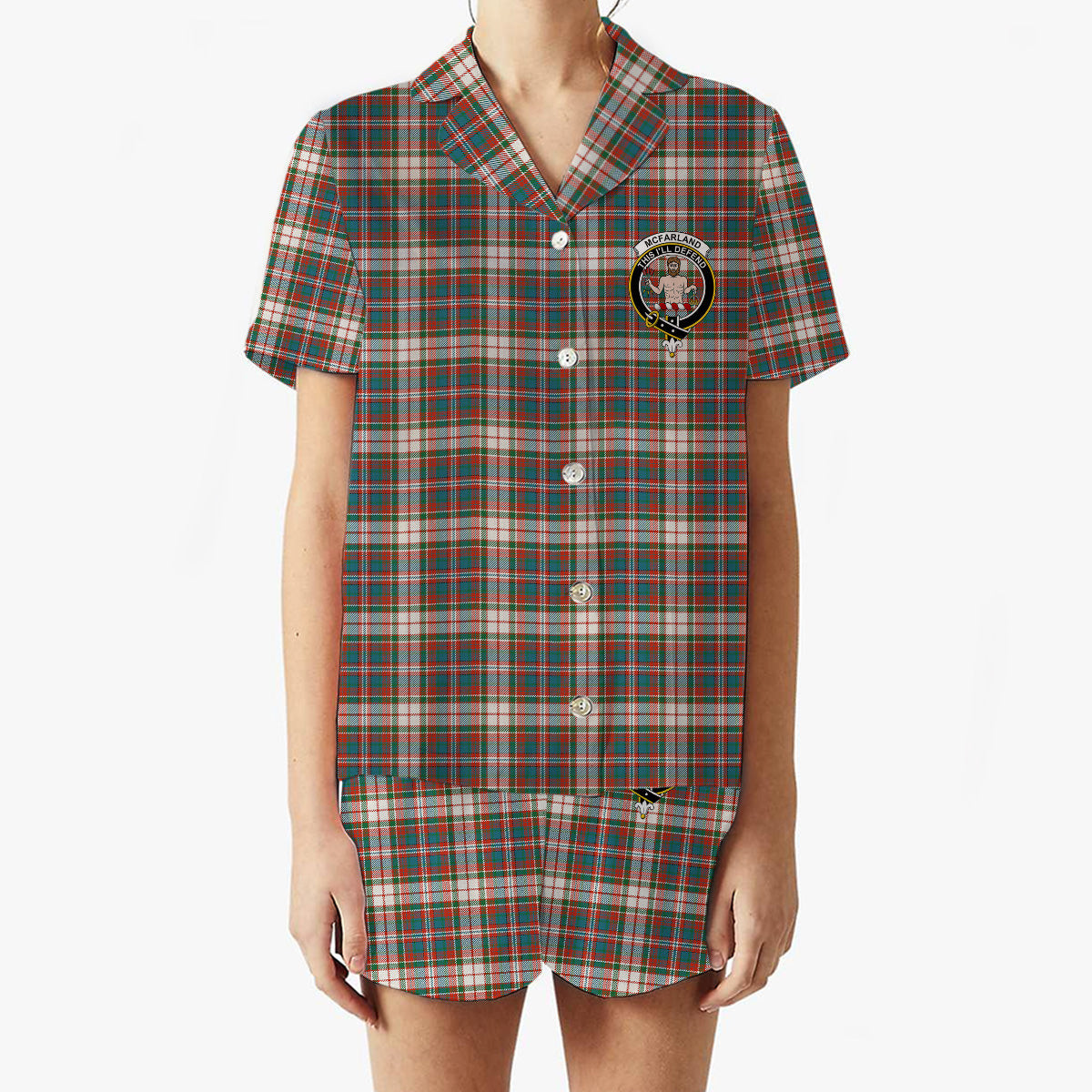 ScotsTee Shop Scottish McFarland Dress Ancient Crest Women's Short Sleeve Short Set Tartan Pyjama Set